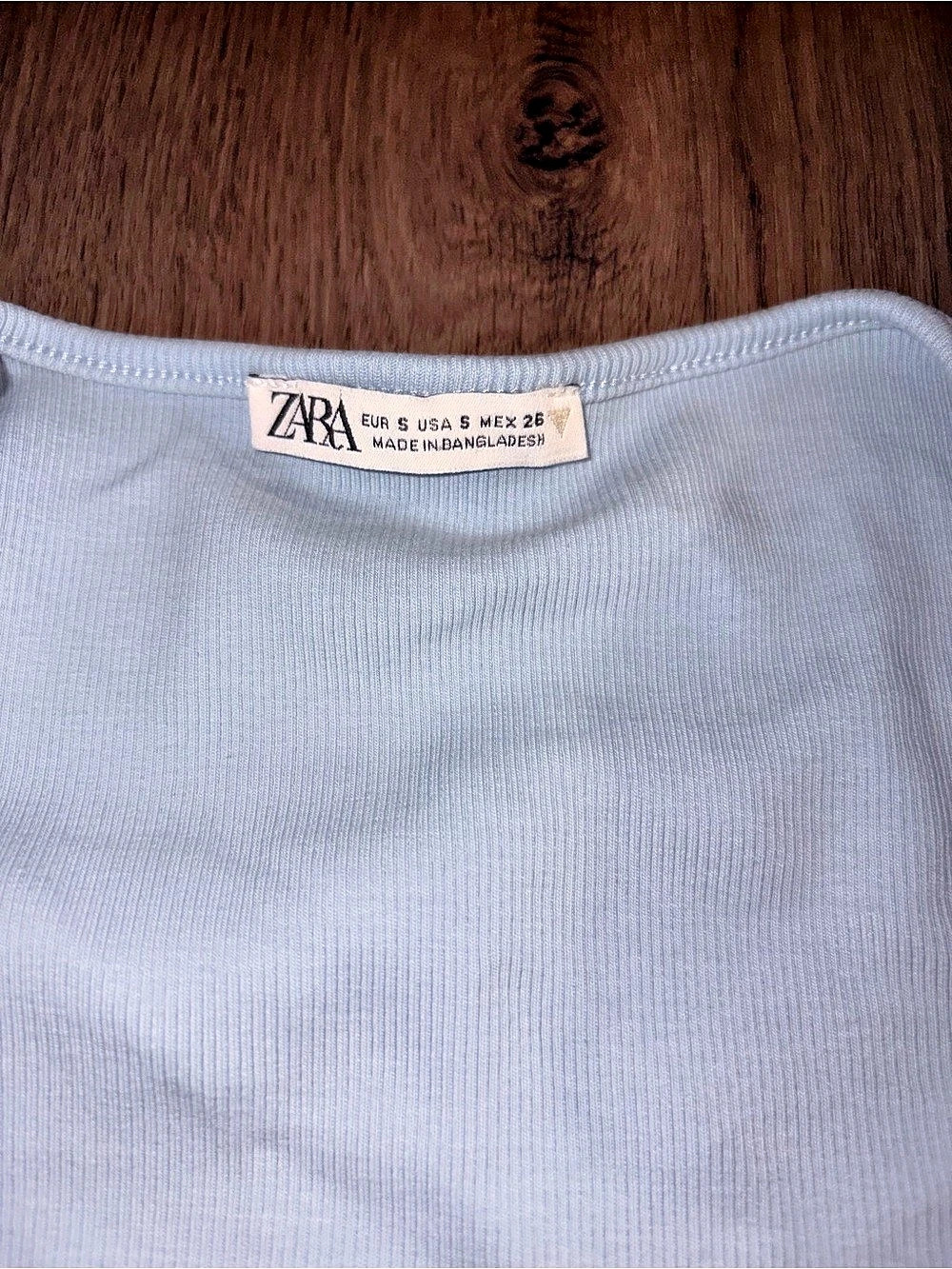 Zara Light Blue Ruffle Sleeve Ribbed Crop Top Size Small - Picture 3 of 3